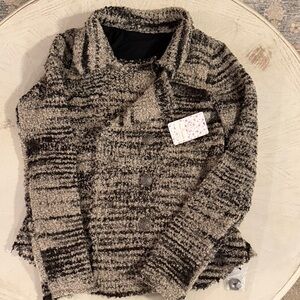 Free People Zebra Yarn Fuzzy Knit Black and Gray Textured Jacket Small NWT $168